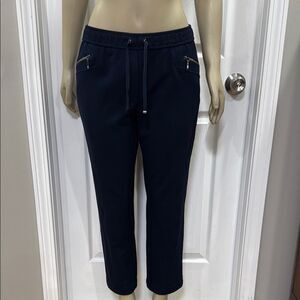Rabe Zip Detail Slim Trousers. Navy Blue